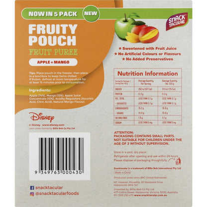 Snacktacular Fruit Pouch Apple & Mango Puree 90g X 5 Pack