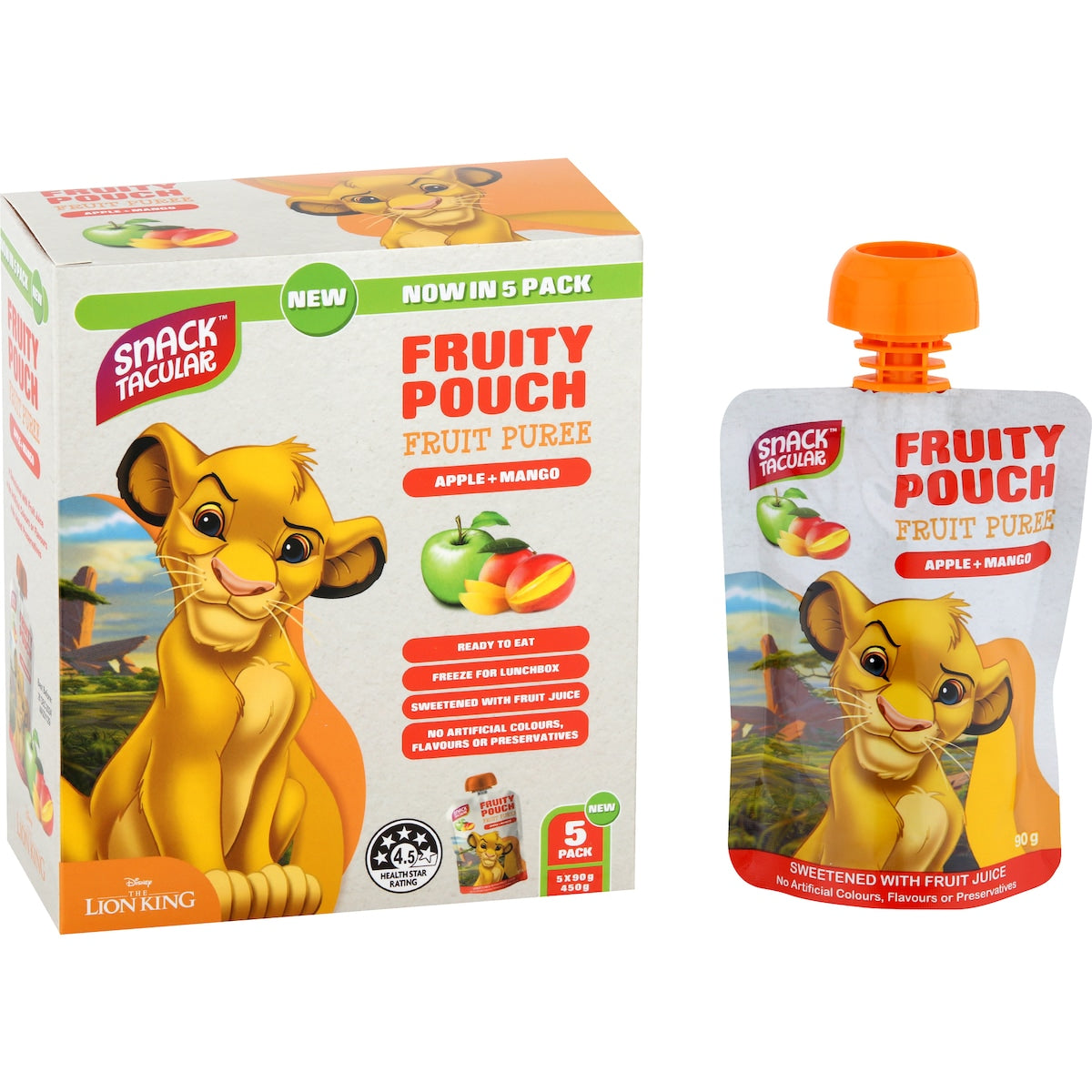 Snacktacular Fruit Pouch Apple & Mango Puree 90g X 5 Pack