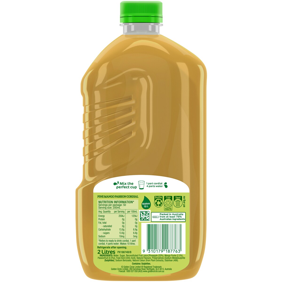 Golden Circle Cordials Pine Mango Passion Cordial 2l