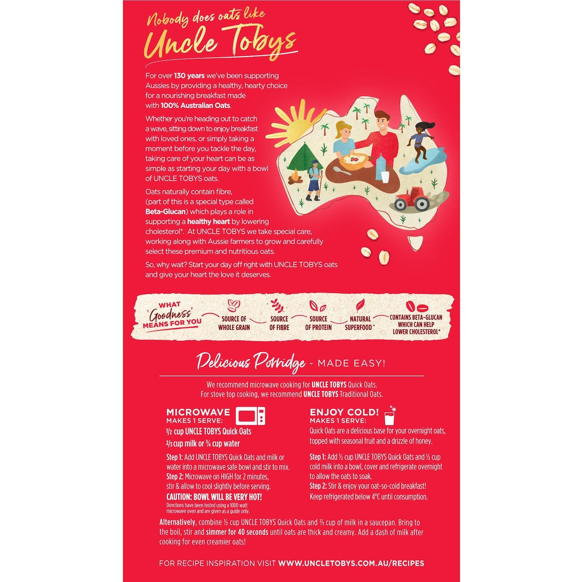 Uncle Tobys Rolled Oats Quick Porridge 500g