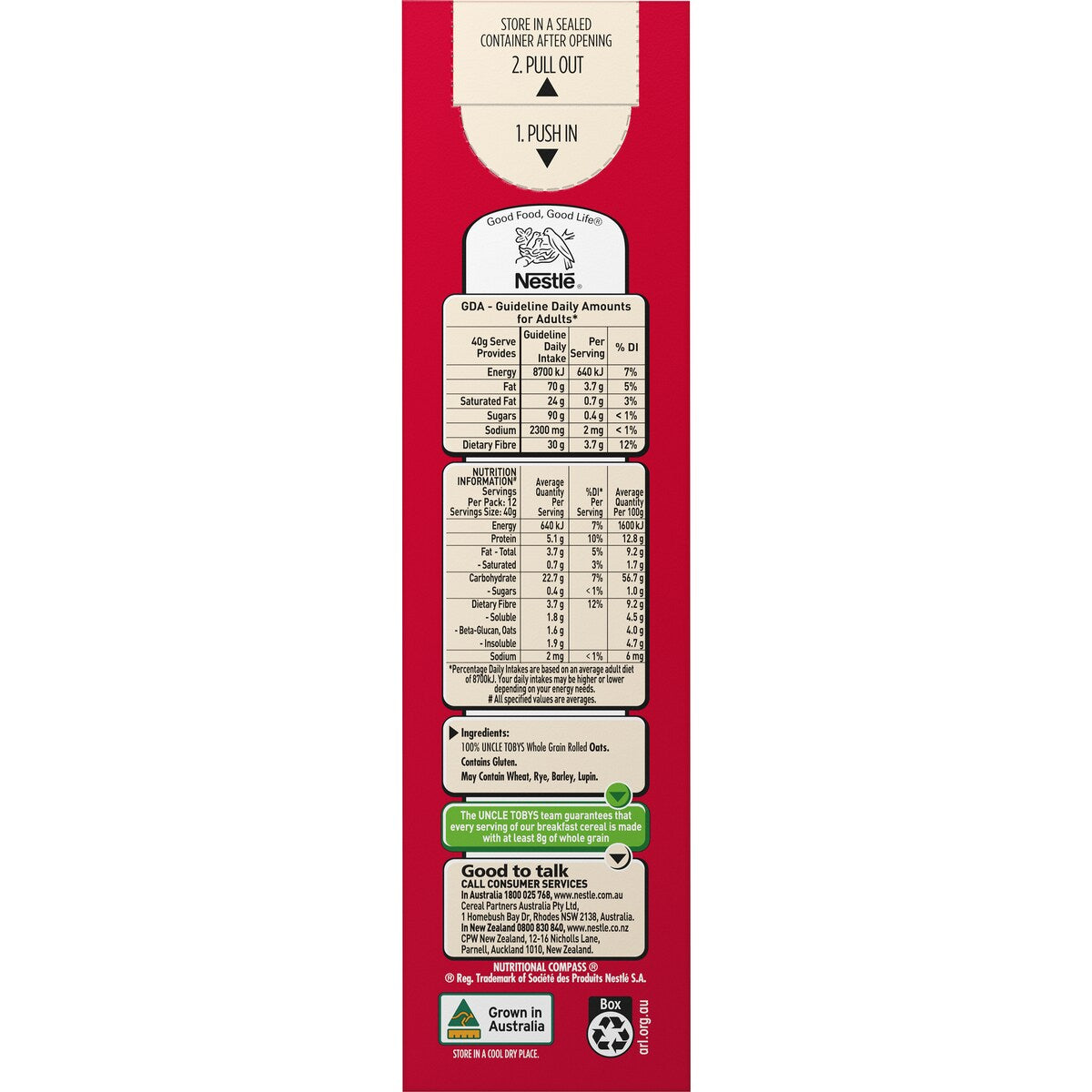 Uncle Tobys Oats Quick Oats Porridge Porridge 500g