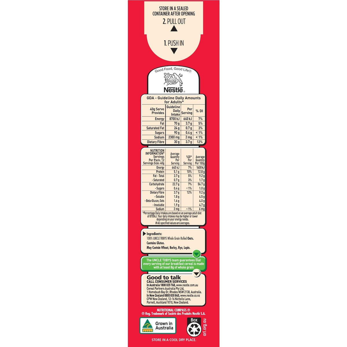 Uncle Tobys Rolled Oats Quick Porridge 500g