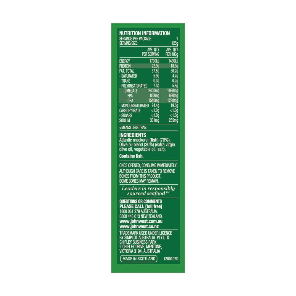John West Wild Scottish Mackerel Fillets In Olive Oil Blend - 125g