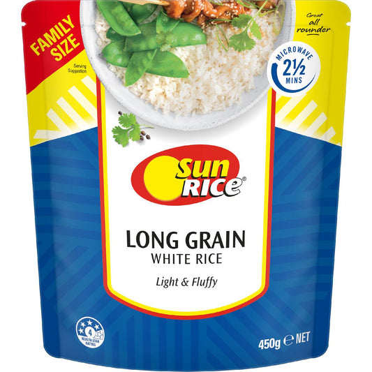 Sunrice Microwave Long Grain White Rice Pouch 450g