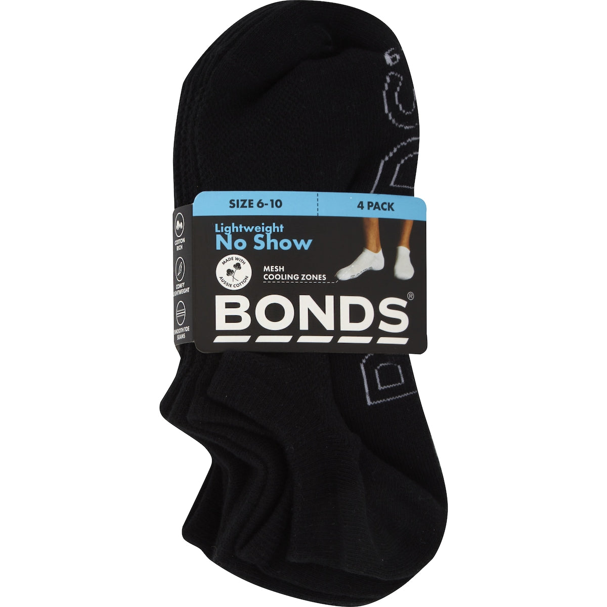 Bonds Lightweight No Show Socks Size 11-14 Assorted 4 Pack