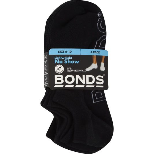 Bonds Lightweight No Show Socks Size 11-14 Assorted 4 Pack
