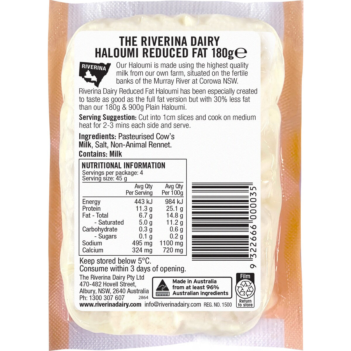 Riverina Greek Style Haloumi Reduced Fat 180g
