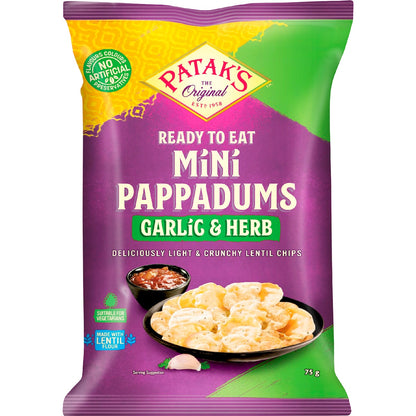 Pataks Ready To Eat Mini Pappadums Garlic & Herb 75g