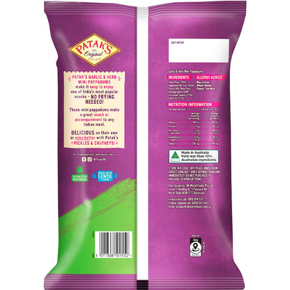 Pataks Ready To Eat Mini Pappadums Garlic & Herb 75g