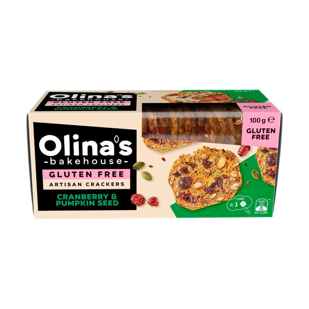 Olina's Bakehouse Gluten Free Artisan Crackers Cranberry & Pumpkin Seed - 100g
