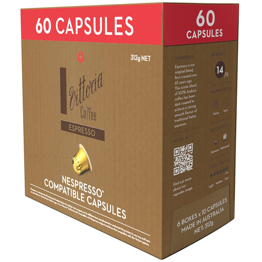 Vittoria Dark Espresso Nespresso Compatible Coffee Capsules 60 Pack 312g