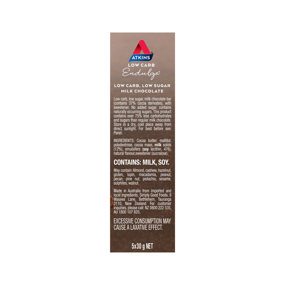 Atkins Low Carb Endulge Bar Milk Chocolate 5x30g - 150g