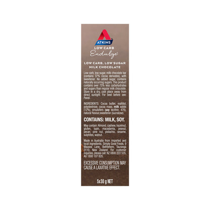 Atkins Low Carb Endulge Bar Milk Chocolate 5x30g - 150g