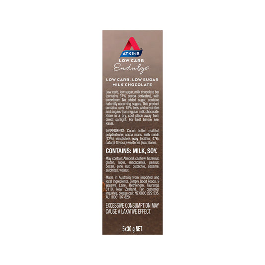 Atkins Low Carb Endulge Bar Milk Chocolate 5x30g - 150g