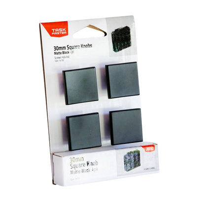 Taskmaster Square Cabinet Knob - 30mm - Matte Black - 4 Pack