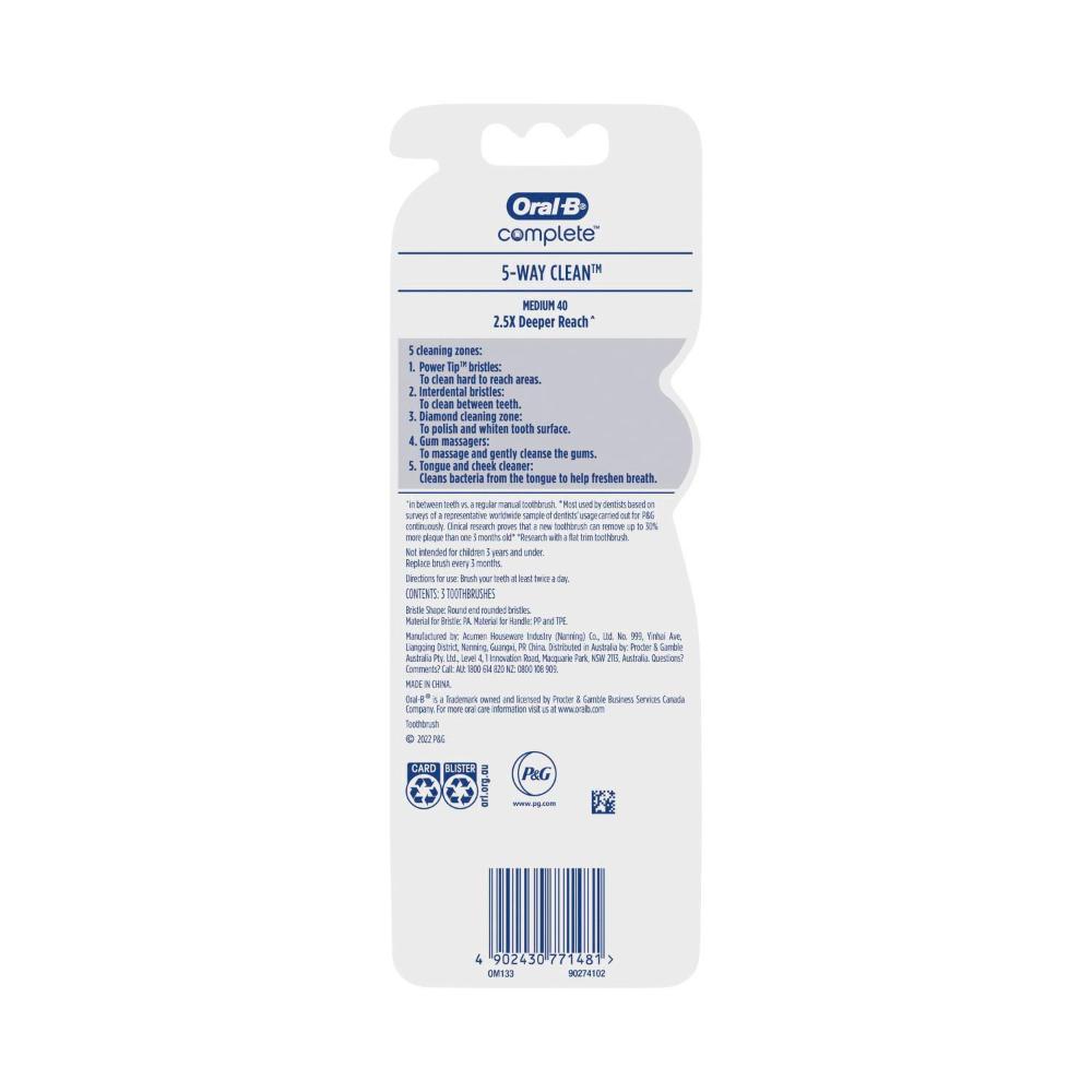 Oral B Complete 5 Way ean Medium Toothbrush - 3 Pack