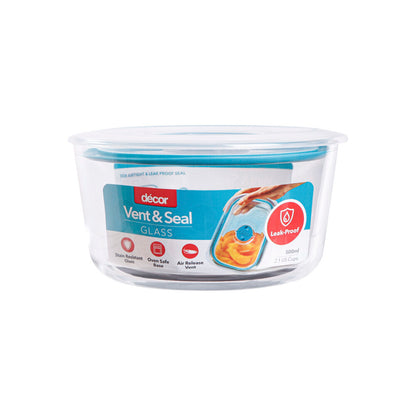 Decor Vent & Seal Glass Leak Proof Round Container 500ml - 1 Each