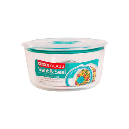 Decor Vent & Seal Glass Leak Proof Round Container 500ml - 1 Each