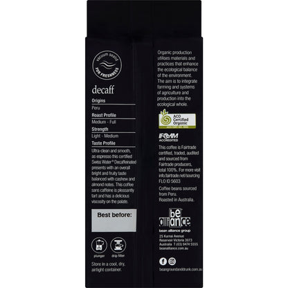 Bean Ground & Drunk Organic Coffee Decaff 250g