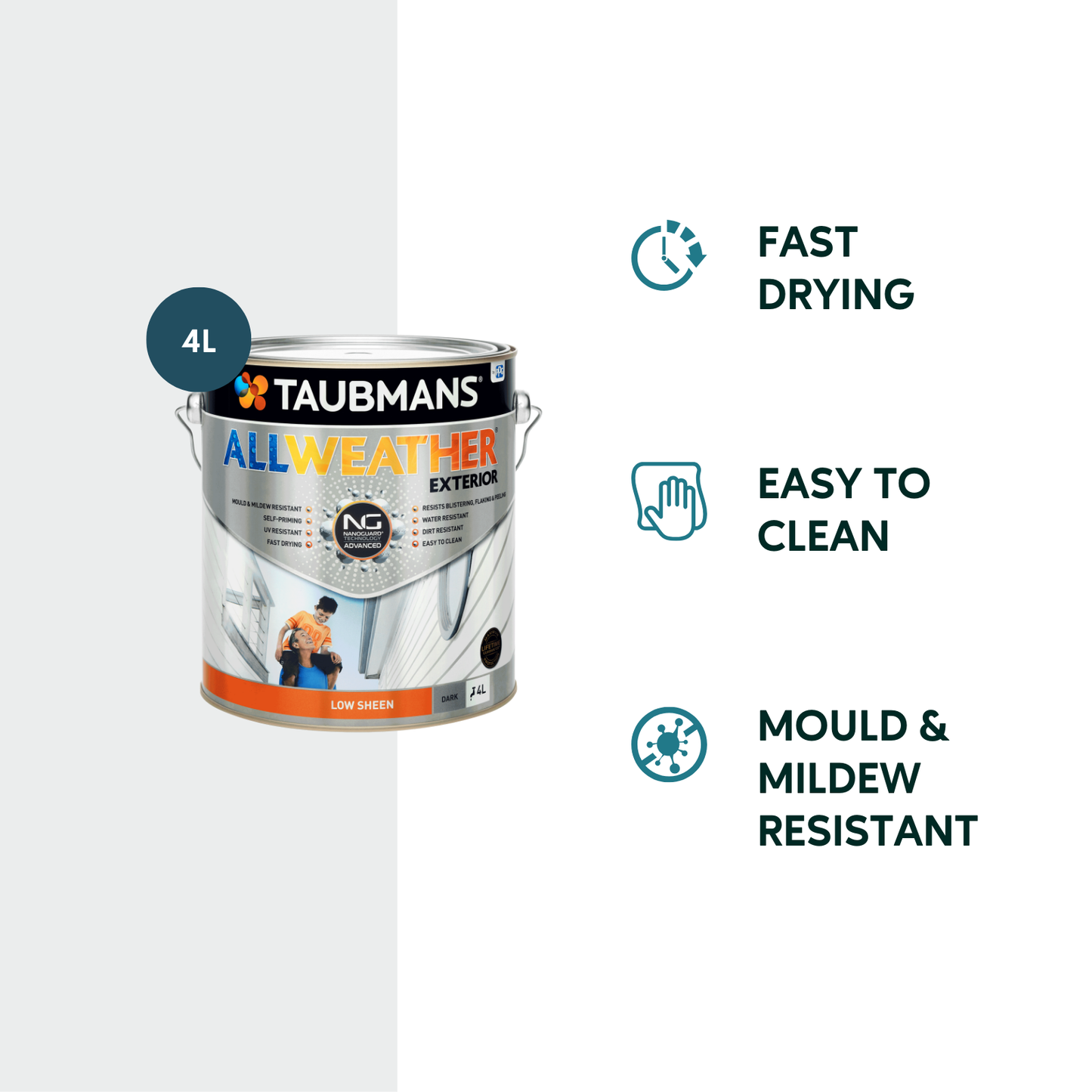 Taubmans All Weather Exterior Paint - 4L - Dark - Low Sheen