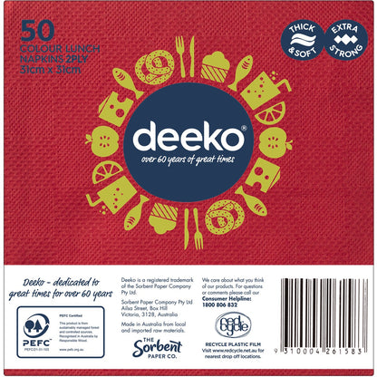 Deeko Serviettes Lunch 2 Ply Assorted 50 Pack