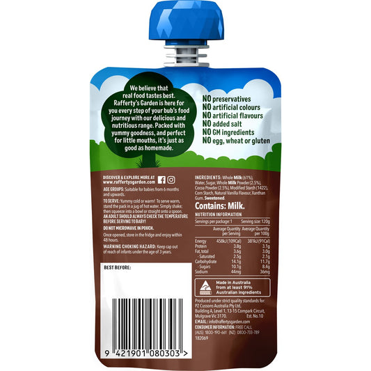Raffertys Garden Baby Food Pouch Chocolate Custard 6+ Months 120g
