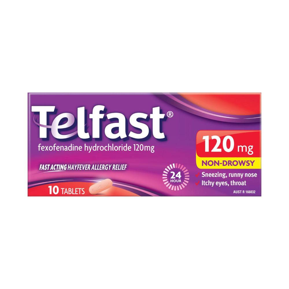 Telfast Hayfever Allergy Relief 120mg Antihistamine Tablets - 10 pack
