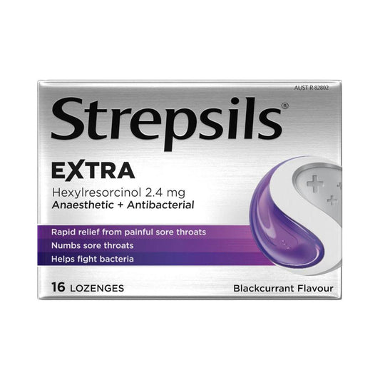 Strepsils Extra Anaesthetic Sore Throat Pain Relief Lozenges Blackcurra ... 16 pack