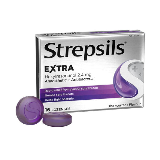 Strepsils Extra Anaesthetic Sore Throat Pain Relief Lozenges Blackcurrant - 16 pack