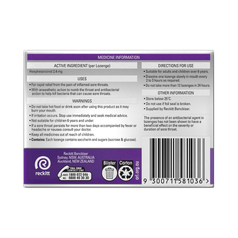 Strepsils Extra Anaesthetic Sore Throat Pain Relief Lozenges Blackcurrant - 16 pack
