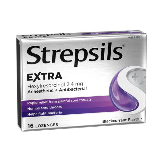 Strepsils Extra Anaesthetic Sore Throat Pain Relief Lozenges Blackcurrant - 16 pack