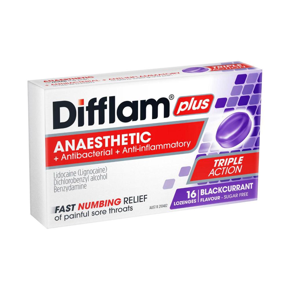 Difflam Plus Blackcurrant Flavour Anaesthetic Lozenges - 16 pack