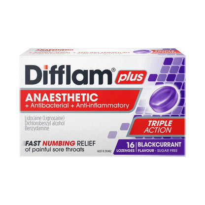 Difflam Plus Blackcurrant Flavour Anaesthetic Lozenges - 16 pack