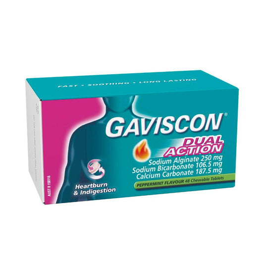 Gaviscon Dual Action Tablets Heartburn And Indigestion Relief Peppermint - 48 pack