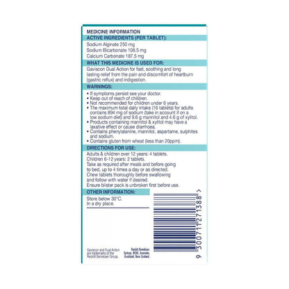 Gaviscon Dual Action Tablets Heartburn And Indigestion Relief Peppermint - 48 pack