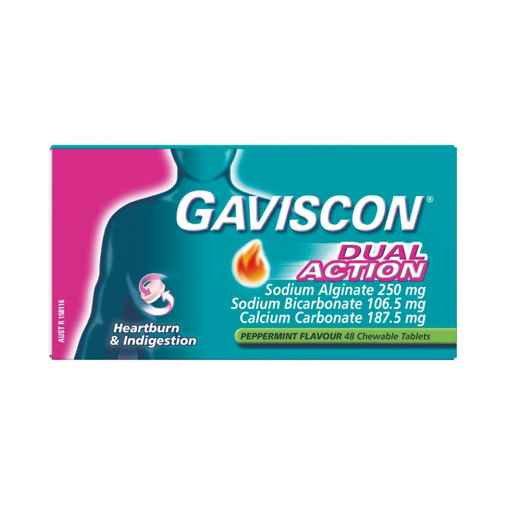 Gaviscon Dual Action Tablets Heartburn And Indigestion Relief Peppermint - 48 pack