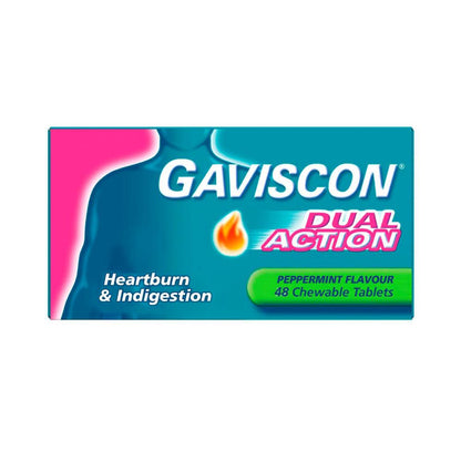Gaviscon Dual Action Tablets Heartburn And Indigestion Relief Peppermint - 48 pack