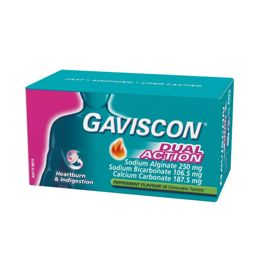 Gaviscon Dual Action Tablets Heartburn And Indigestion Relief Peppermint - 48 pack