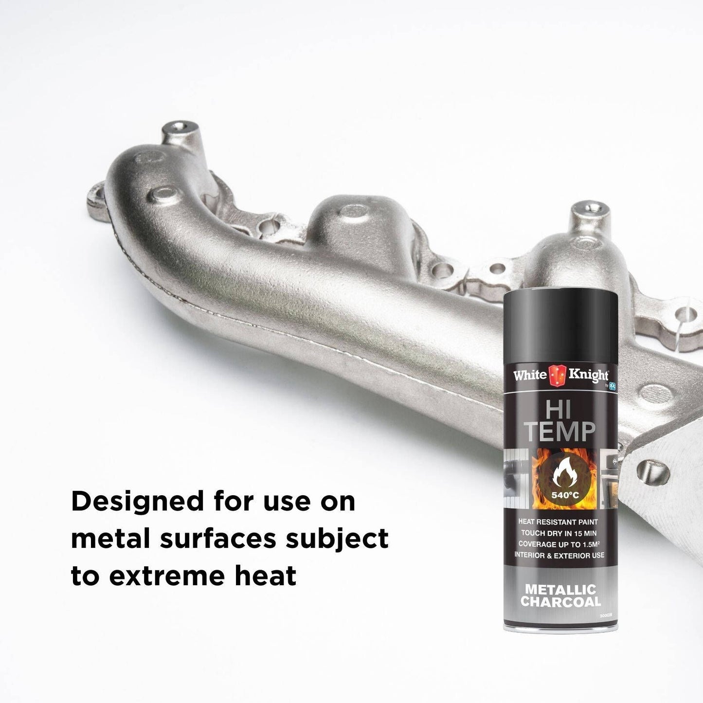 White Knight Hi Temp Spray Paint - 300g - Metallic Charcoal