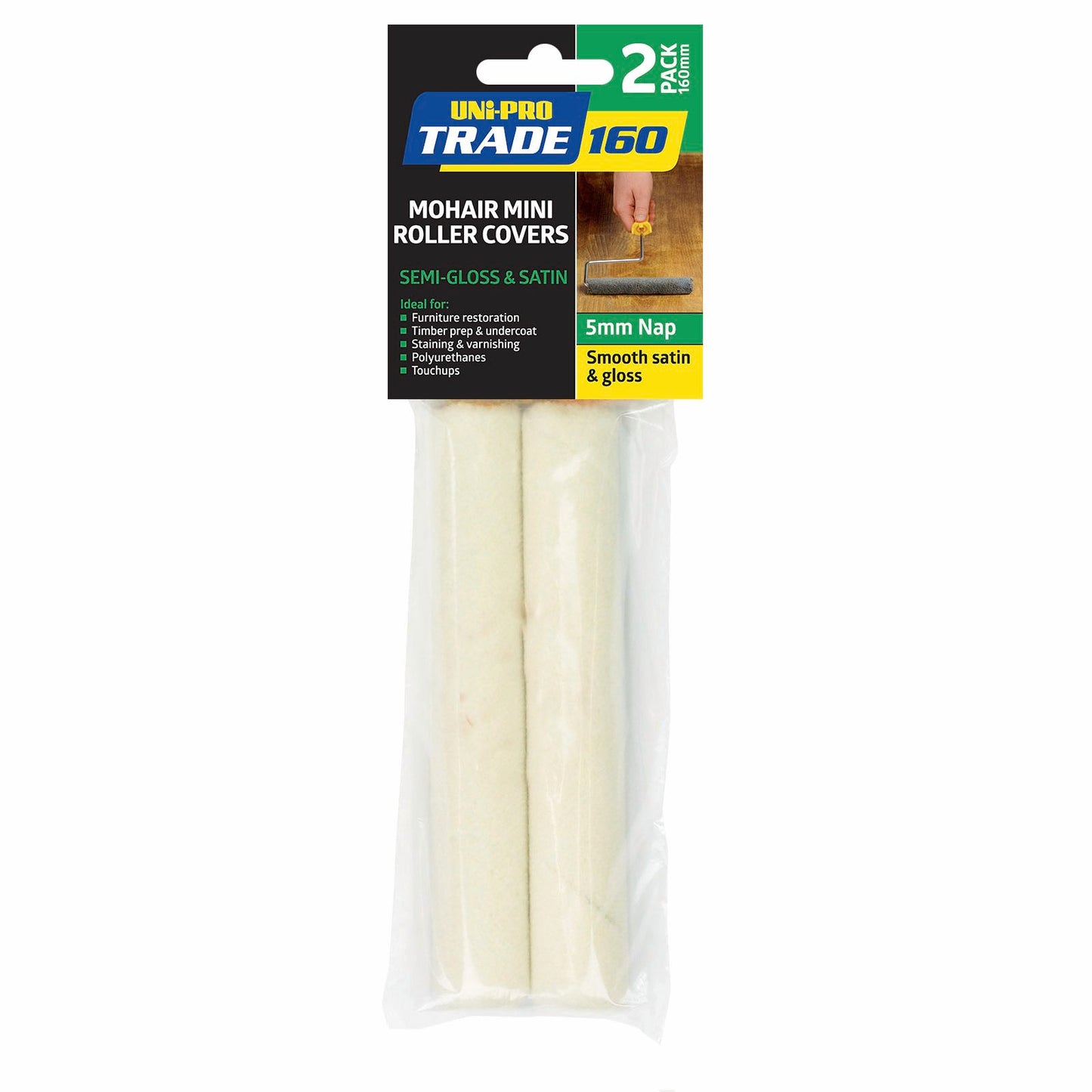 UNi-PRO Mohair Roller Cover - 160mm - 2 Pack