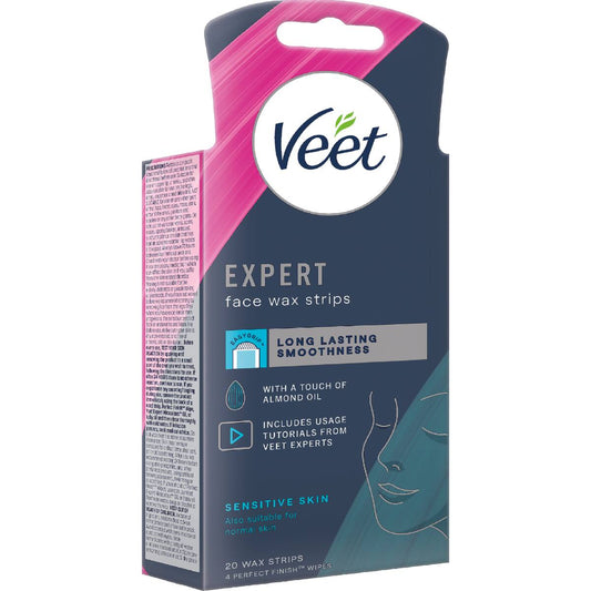 Veet Expert Face Hair Removal For Sensitive Skin Cold Wax Strips 20 Pack