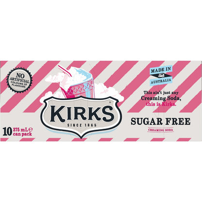 Kirks Creaming Soda Sugar Free Soda Soft Drink Multipack Cans 375ml X10 Pack
