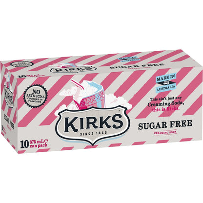Kirks Creaming Soda Sugar Free Soda Soft Drink Multipack Cans 375ml X10 Pack