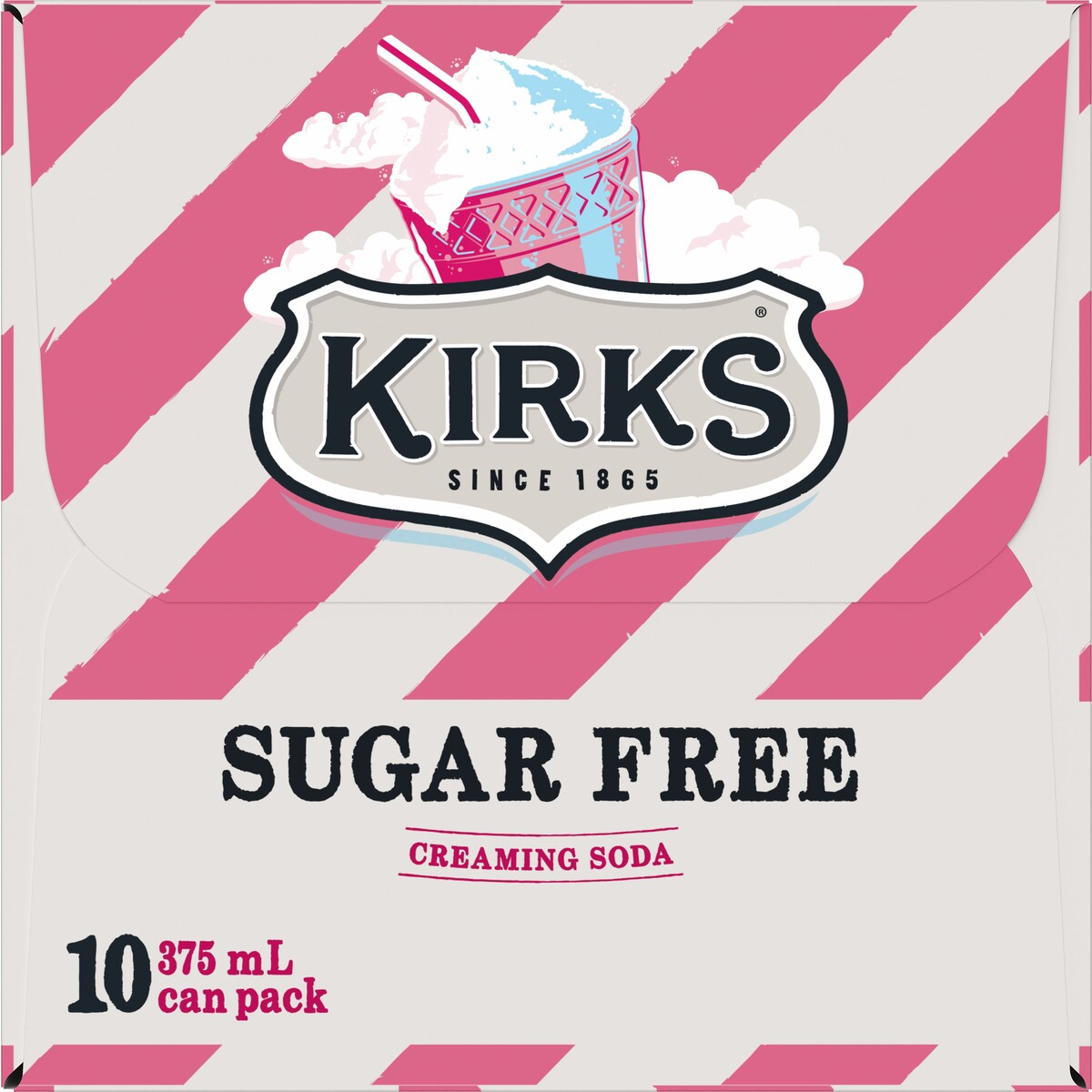 Kirks Creaming Soda Sugar Free Soda Soft Drink Multipack Cans 375ml X10 Pack