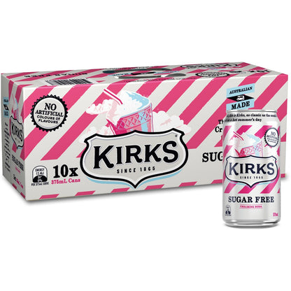 Kirks Creaming Soda Sugar Free Soda Soft Drink Multipack Cans 375ml X10 Pack