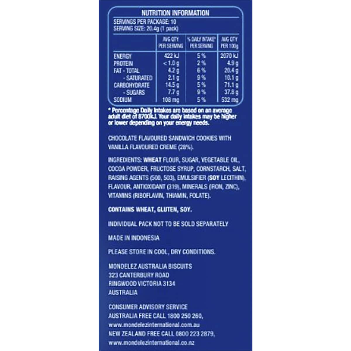 Oreo Mini Original Cookies Multipack 10 Pack Pac-man Box 204g