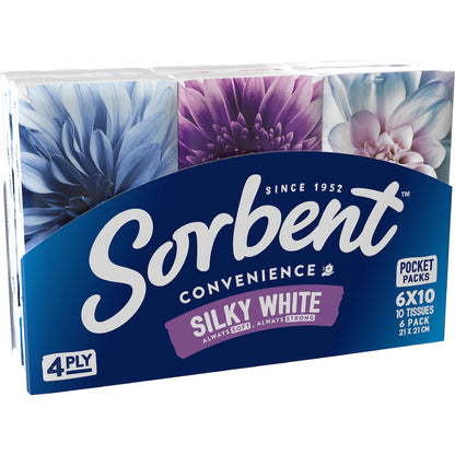 Sorbent Facial Tissues 4ply Pocket 6 Pack
