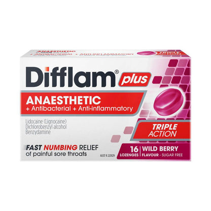 Difflam Plus Anaesthetic Berry Flavour Lozenges - 16 pack