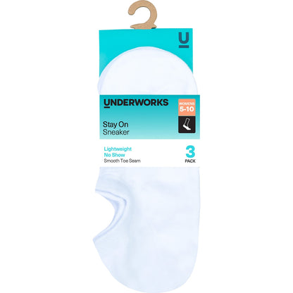 Underworks Ladies No Show Sneaker Socks Size 5-10 White 3 Pack