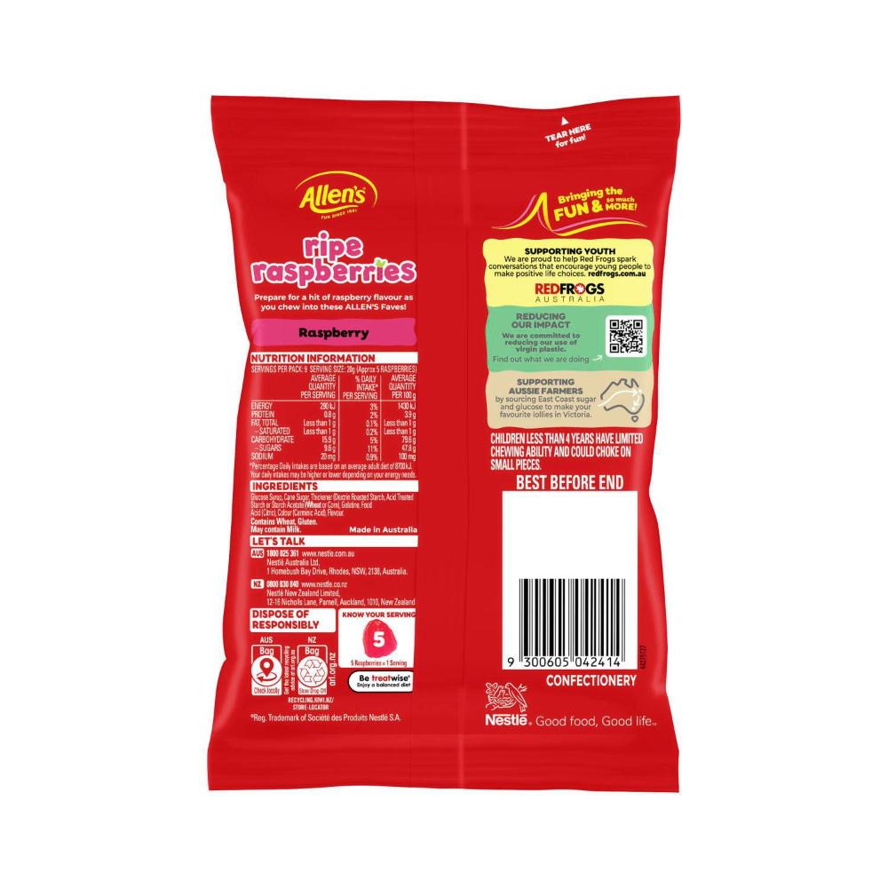 Allen's Lollies Ripe Raspberries Lolly Bag - 190g